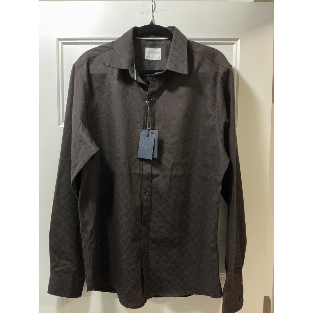 Day & Age Mens Long Sleeve Button Down Shirt Brown Textured Pattern NWT Large